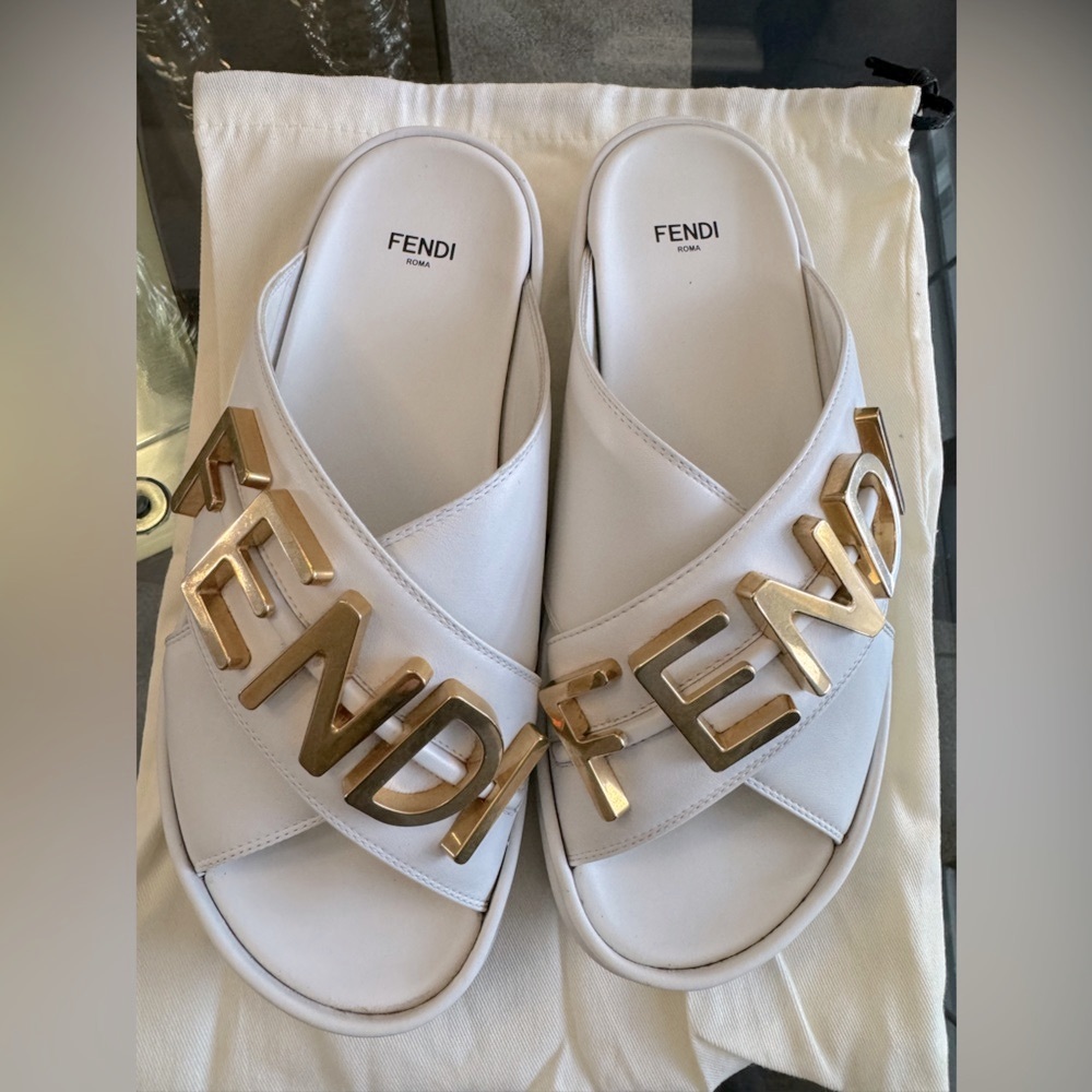 Fendi White and Gold Sandals